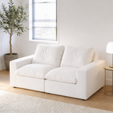 2 Seat SkyLux Cloud Couch in White, smooth linen-blend fabric, front view
