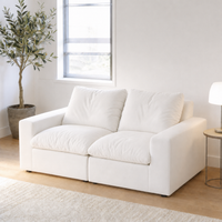 2 Seat SkyLux Cloud Couch in White, smooth linen-blend fabric, front view