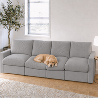 4 Seat SkyLux Cloud Couch in Light Grey with golden retriever lying on cushion