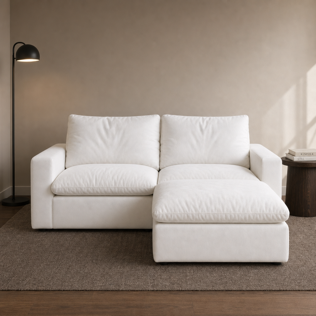 2 Seat SkyLux Drift Cloud Couch in White — two seats with ottoman chaise