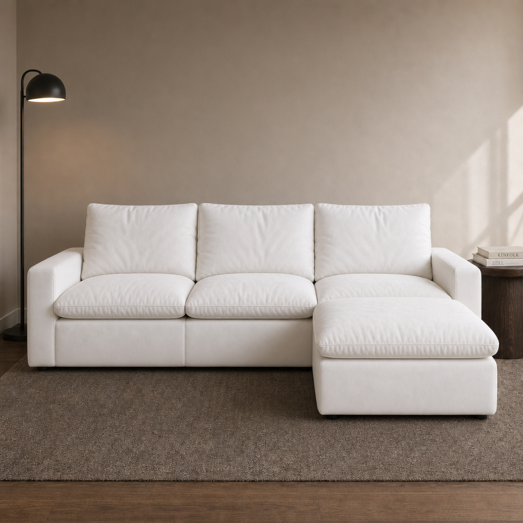 3 Seat SkyLux Drift Cloud Couch in White — three seats with ottoman chaise