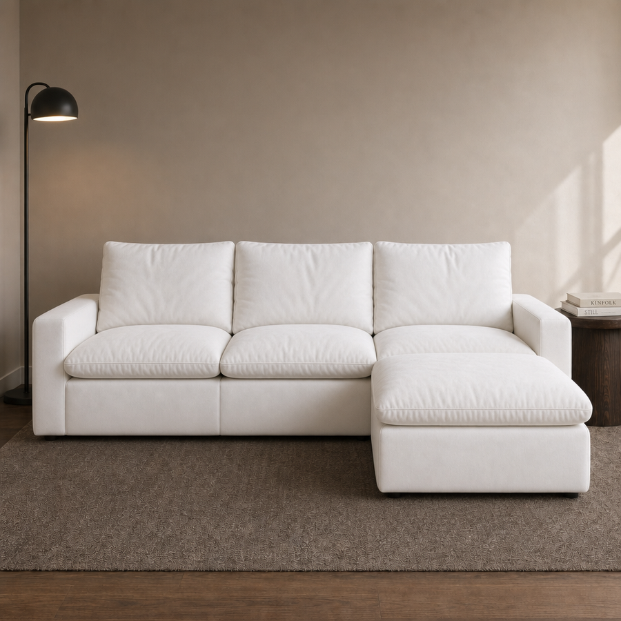 3 Seat SkyLux Drift Cloud Couch in White — three seats with ottoman chaise