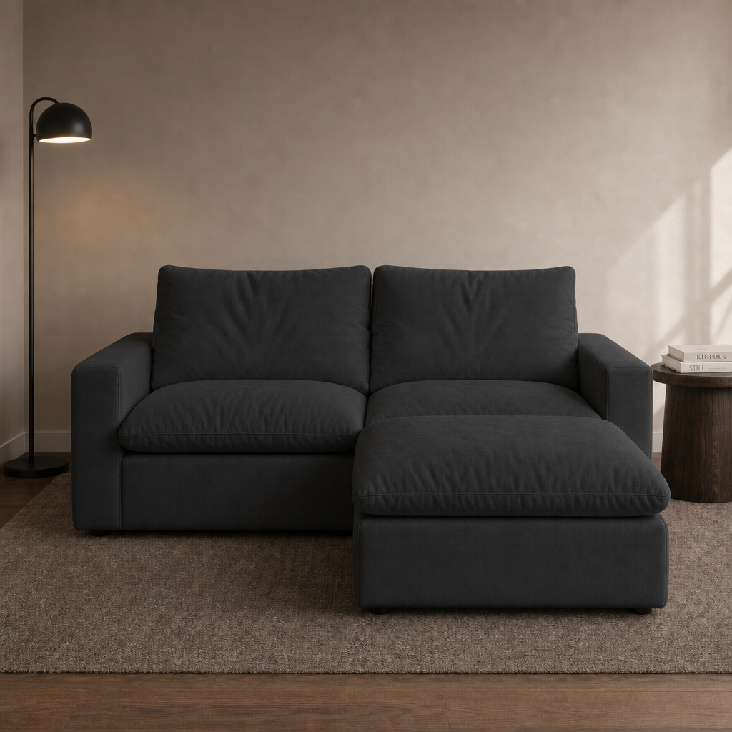 2 Seat SkyLux Drift Cloud Couch in Black — two seats with ottoman chaise