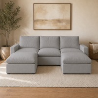 3 Seat SkyLux Lounge Cloud Couch in Light Grey — U-shape with ottoman chaise on both ends