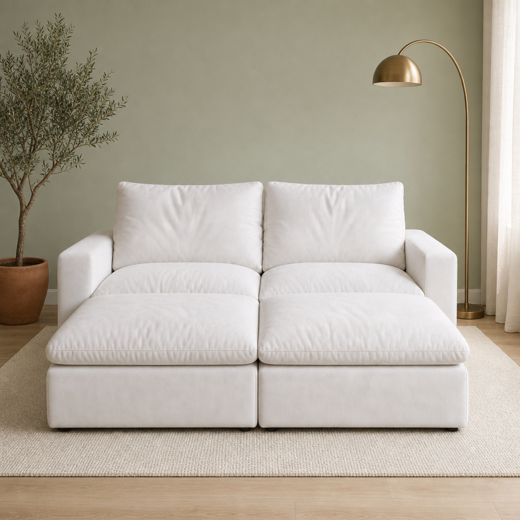 2 Seat SkyLux Nest Cloud Couch in White — two seats each with its own ottoman forming a continuous platform