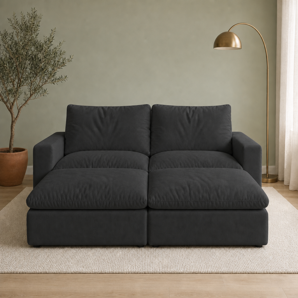 2 Seat SkyLux Nest Cloud Couch in Black — two seats each with its own ottoman forming a continuous platform