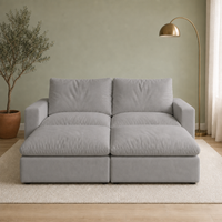 2 Seat SkyLux Nest Cloud Couch in Light Grey — two seats each with its own ottoman forming a continuous platform