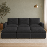 3 Seat SkyLux Nest Cloud Couch in Black — three seats each with its own ottoman forming a continuous platform