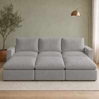 3 Seat SkyLux Nest Cloud Couch in Light Grey — three seats each with its own ottoman forming a continuous platform