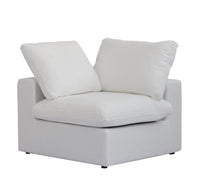 SkyLux Corner / Edge Module in White, three-quarter view showing the two backrest cushions meeting at the corner
