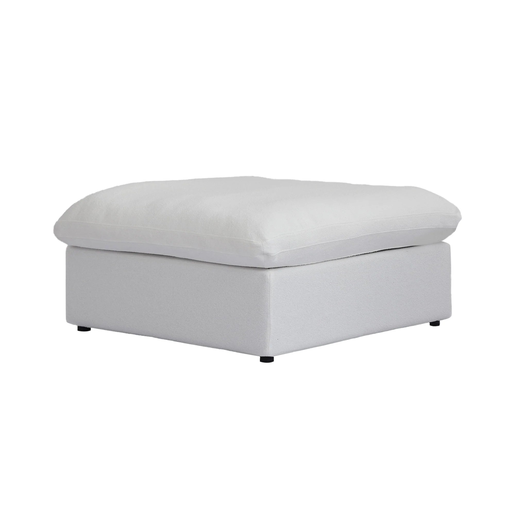 SkyLux Storage Ottoman in White — pillow-top cushion over a storage base, shown on a white background